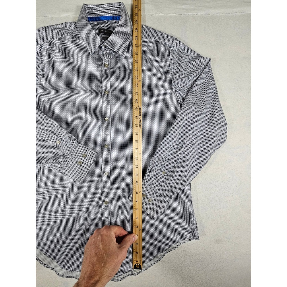 Van Heusen Men Vivid Slim Fit Stretch Shirt Geometric Print Navy White L 16-16.5 - Picture 3 of 12